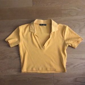 Ribbed Cropped Zara Yellow Polo